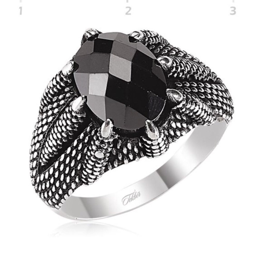 Sterling Silver Eagle Paws Men's Ring CZ Stone - Picture 8 of 8
